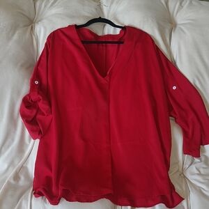 Red V-Neck Women's Top